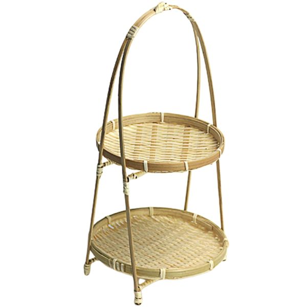 

bamboo weaving straw baskets tier rack wicker fruit bread storage kitchen decorate round plate stand container-second floor