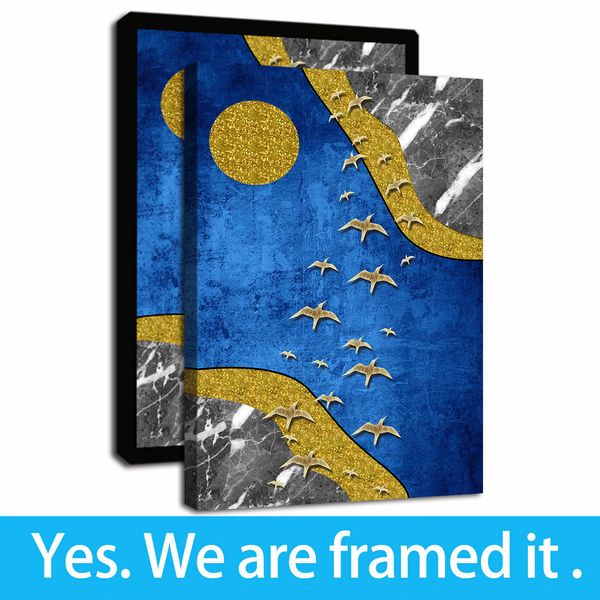 

golden moon abstract flying eagle crossing the sea giclee canvas prints framed artwork abstract paintings on canvas wall arthome decor