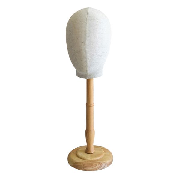 

canvas block head with stand for wig making mannequin head sturdy canvas covered for display wigs hats mask headphones, White