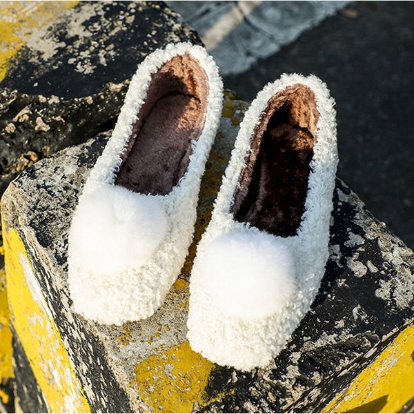 

винтера плюш хлопка обуви женщина hairball скольжение на твердых мокасинах мелкой фигурных меховой круглой носка квартира дама случайные удо, Black