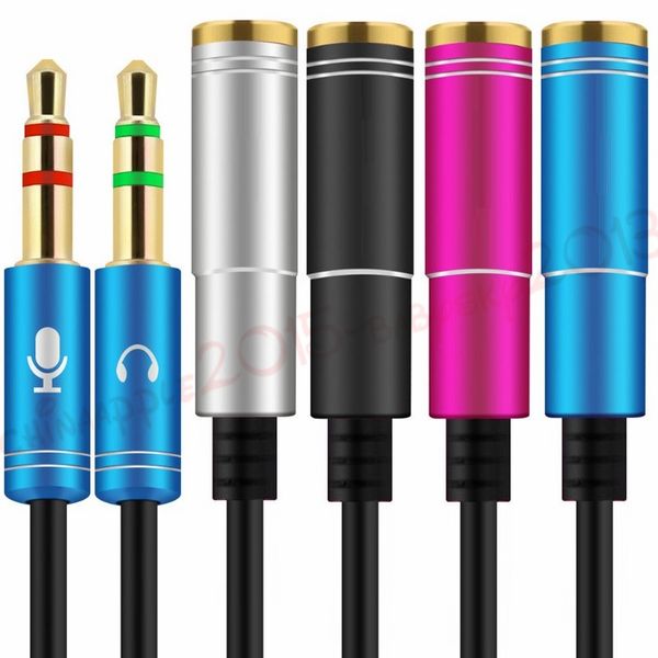 AUX Alaşımlı Kablo Mic ile Ses Y Splitter Adaptörü 3.5mm Kadın için 2 Port Erkek Ses Uzatma Kabloları Tablet PC Dizüstü Smartphone için
