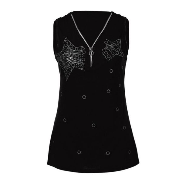 

women camis zipper sleeveless vest tank blouse pullover shirt women star drilling sequin plus size, White