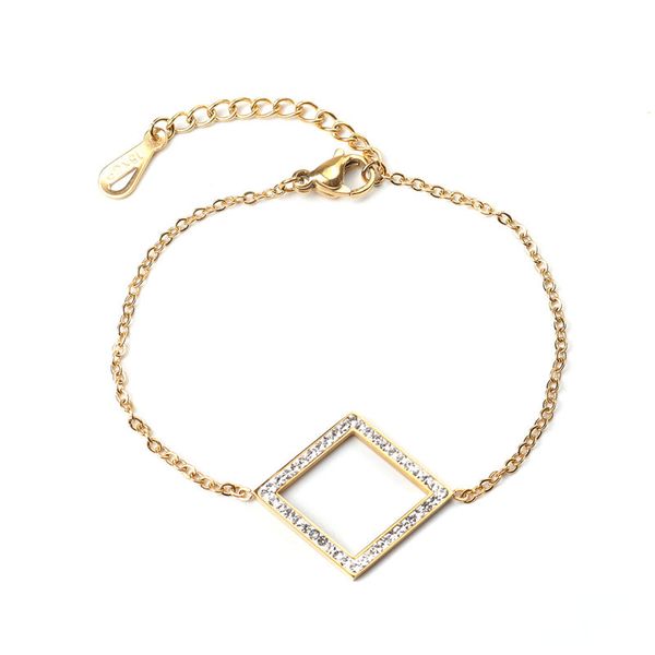 

doreen box fashion stainless steel women bracelets gold/silver rhombus clear cubic zirconia hollow 16.5cm(6 4/8") long, 1 piece, Golden;silver