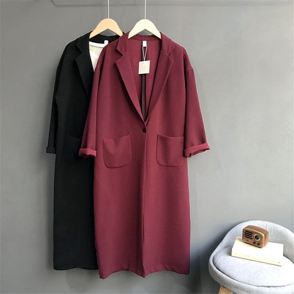 

vintage autumn&winter trench coat women 2018 turn down collar casual trench coat women solid long slim with pocket, Tan;black