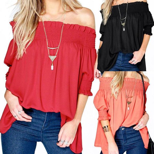 

summer new women loose off shoulder shirts short sleeve ladies pleated tee t-shirt for women summer wear, White