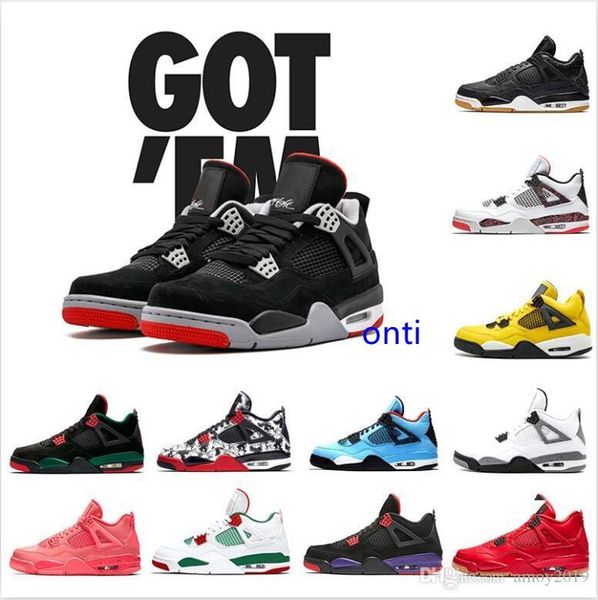 

2020 new bred 4 wings pale citron tattoo 4s men basketball shoes pizzeria singles day royalty mens trainers sports designer sneakers 7-13, Black