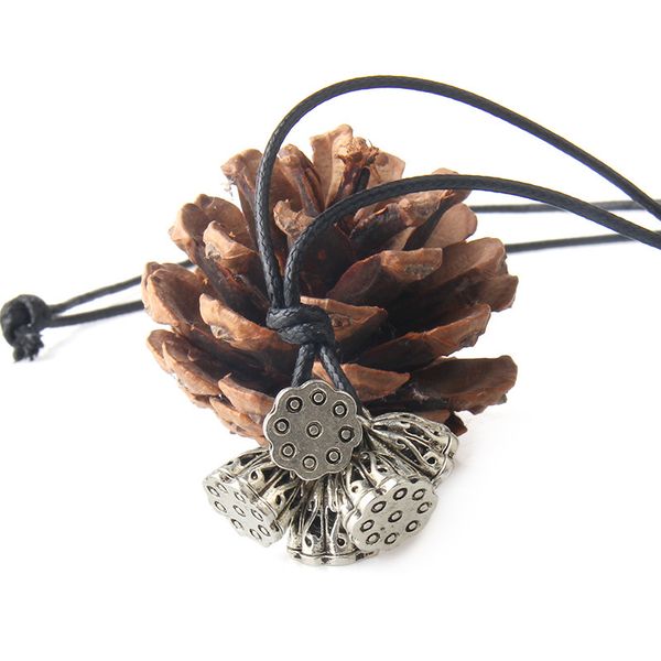 

Ethnic Fengsen Womens Cotton and Hemp Accessory Hanging Long Sweater Chain for Old Ancient Silver Lotus Root Gift Necklace