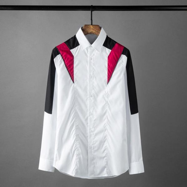 

men's casual shirts contrast color luxury long sleeve splicing mens dress fashion slim fit party man, White;black