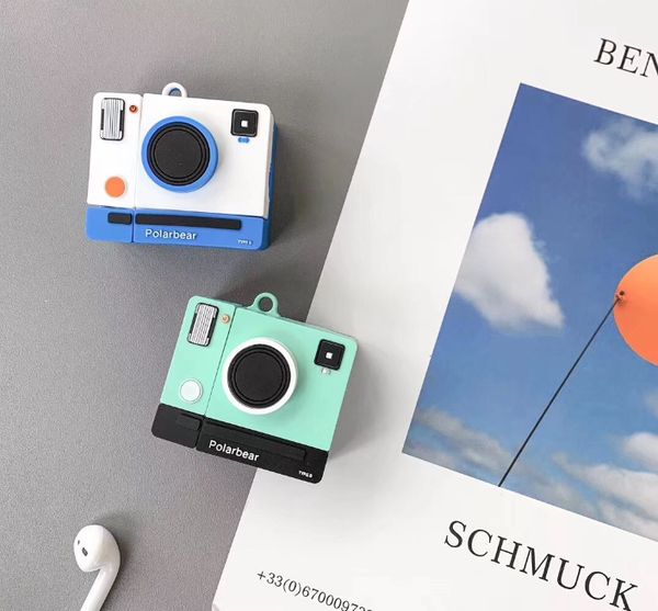 

silicone 3d cartoon mini camera airpods for bluetooth wireless charging headphones protective case hand ropes silicone full cover shockpro