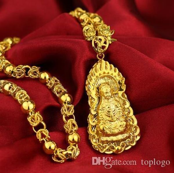 

blingbling buddha pendant necklace yellow gold filled vintage buddhism belief jewelry with 18 inches dragon chain, Silver