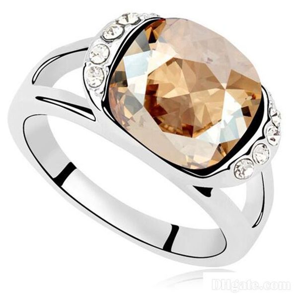 

три каменного кольцо мода vintage большой кристалл от swarovski высокого качества кольца свадебных ювелирных изделий обручальных аксессуары, Golden;silver