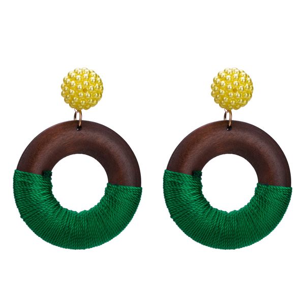 

eh8348 exaggerated fashion ring wooden earrings women's simple bohemian earrings, Golden