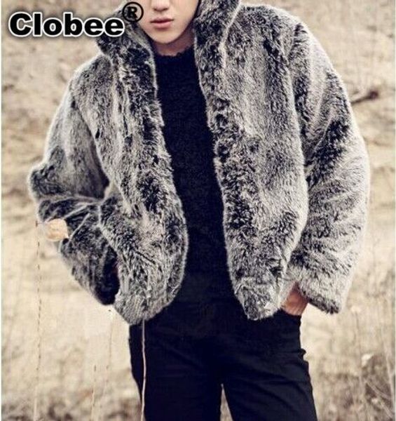 

2019 winter luxury casaco de pele falso faux fur coat men jackets stand collar casual slim plus size fur overcoat xxl v493, Black;brown