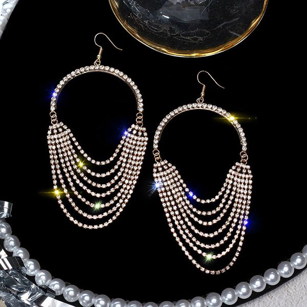 

fyuan european long tassel crystal drop earrings exaggeration gold silver color rhinestone earrings for women bar party jewelry