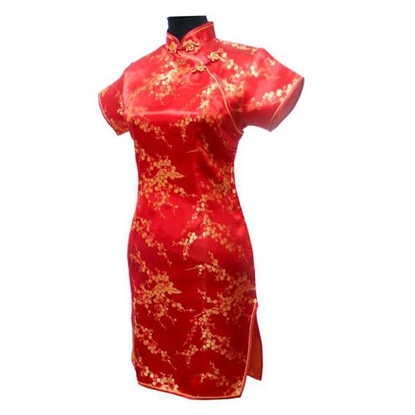 

red chinese women traditional dress short mini qipao cheongsam flower plus size s  l xl xxl xxxl 4xl 5xl 6xl mh-07
