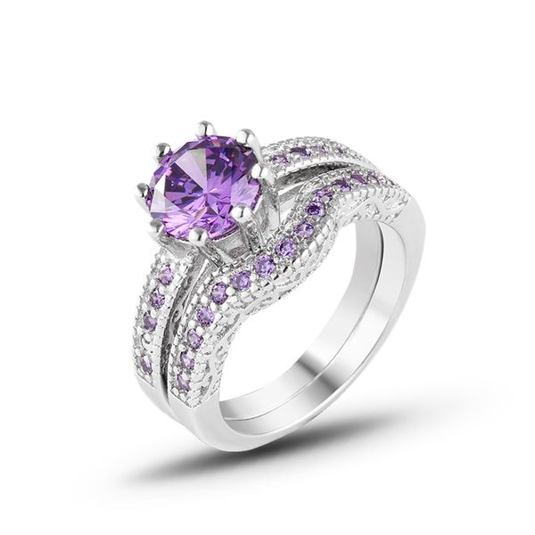 

[ddisplay]fashion purple crystal zircon ring high-end posh lady exquisite rings jewelry girlfriend copper hand accessories size 6-9, Silver