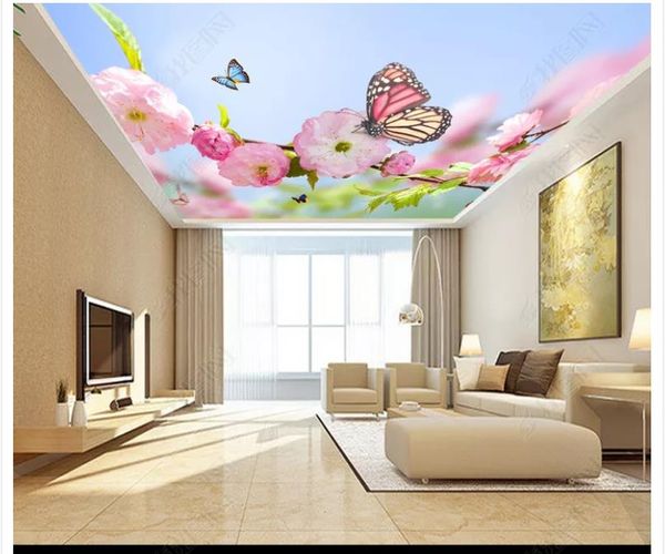 Custom 3d Large Zenith Mural Photo Wallpaper Beautiful Peach Flower Ceiling Zenith Mural Background Wall Interior Decoration Papel De Parede Wallpaper