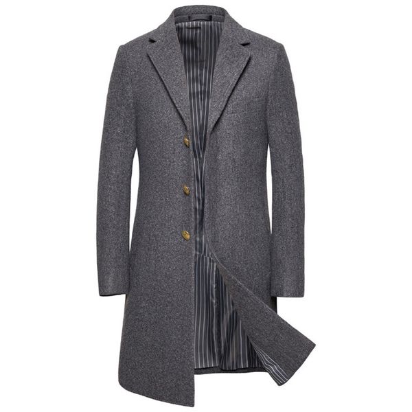 

new luxury wool coat men autumn winter single breasted long trench coat british style woolen jacket male brand clothing 5xl, Black