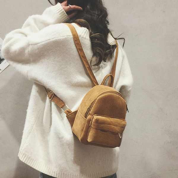 

18*10*24cm women new corduroy smooth backpacks zippers solid casual fashion students girls schoolbags 6h0124