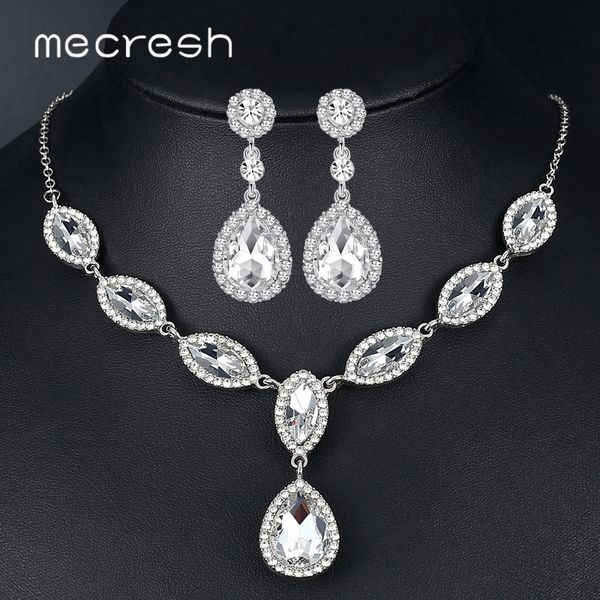 

mecresh teardrop crystal wedding jewelry sets for bride silver color bridal necklace earring set women accessories xl161+eh070, Slivery;golden