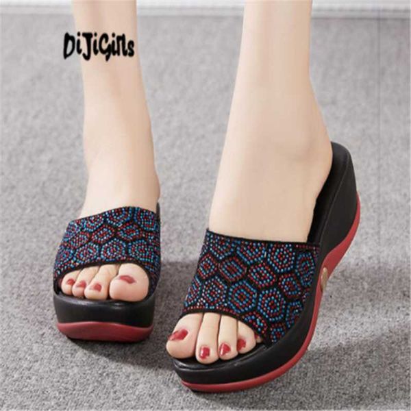 

size 35-41 women fashion slippers new style crystal summer shoes women street daily casual shoes lady home footwear, Black
