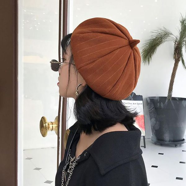 

autumn winter fashion women soft warm classic berets french artist style beanies solid stripe hats ski caps, Blue;gray