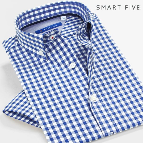 

shirt male short sleeve chao leisure grid shirt youth simple joker pure cotton clothes, White;black