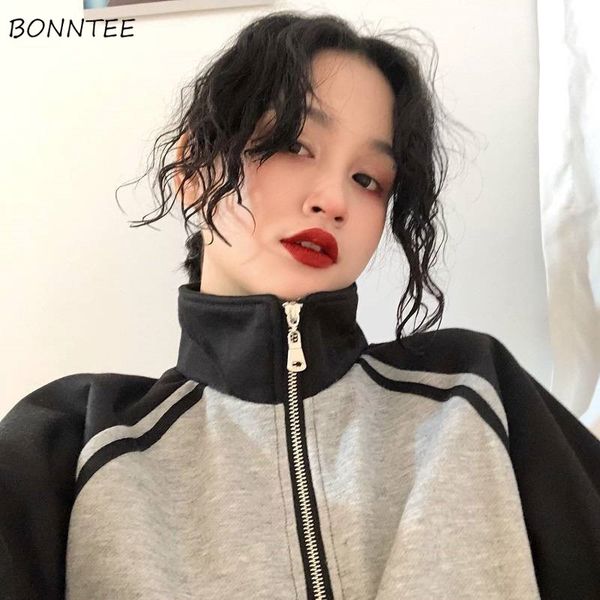 

women's hoodies & sweatshirts women autumn winter trendy korean style simple casual all-match patchwork streetwear womens cloth, Black