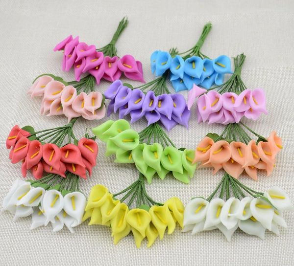 Decoração 12pcs Mini Foam Calla handmake Flor Artificial Bouquet Wedding DIY Wreath Gift Box Scrapbooking Craft falsificação flor