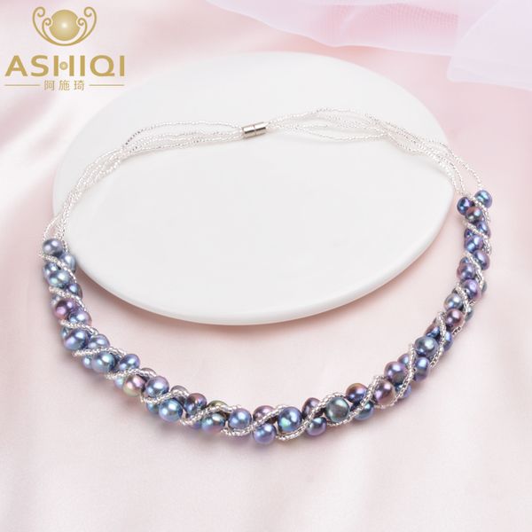 

ashiqi natural freshwater pearl necklace for women fine handmade vintage jewelry wedding gifts, Silver
