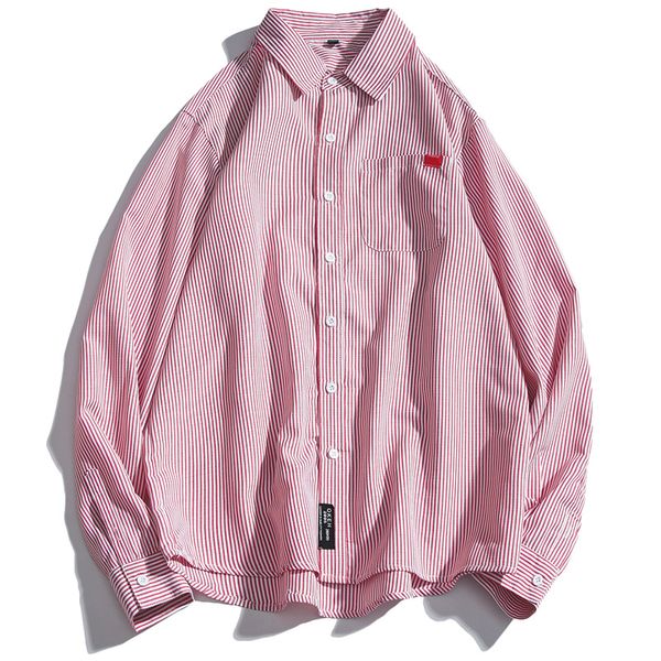 

new striped men shirt social business mens shirts long sleeved pink shirt fashion casual oversized clothes, White;black