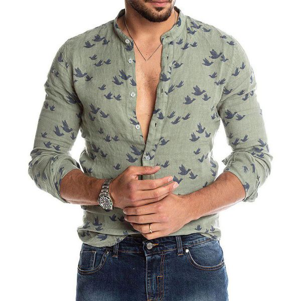 

men shirt nice autumn long sleeve hawaiian shirt fashion men vogueturn-down button hawaii print beach blouse camisas longo, White;black