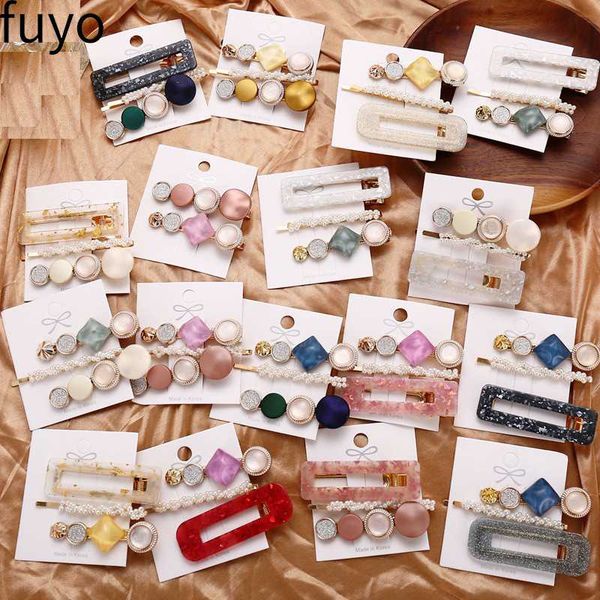 

3pcs/set korean fashion simulated pearls acetate geometric hair clips for women headband hairpins barrettes hair accessories, Golden;white