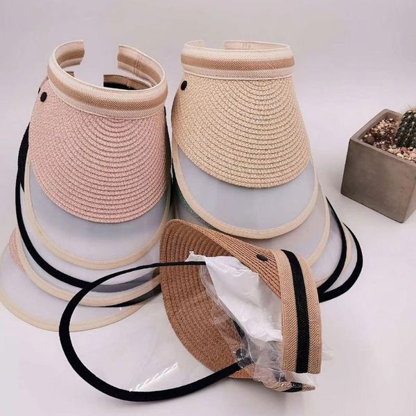 

женщины лето тканых соломы вс visor hat со съемной наружной брызгозащищенной face cover слейте top защитного baseball cap, Blue;gray