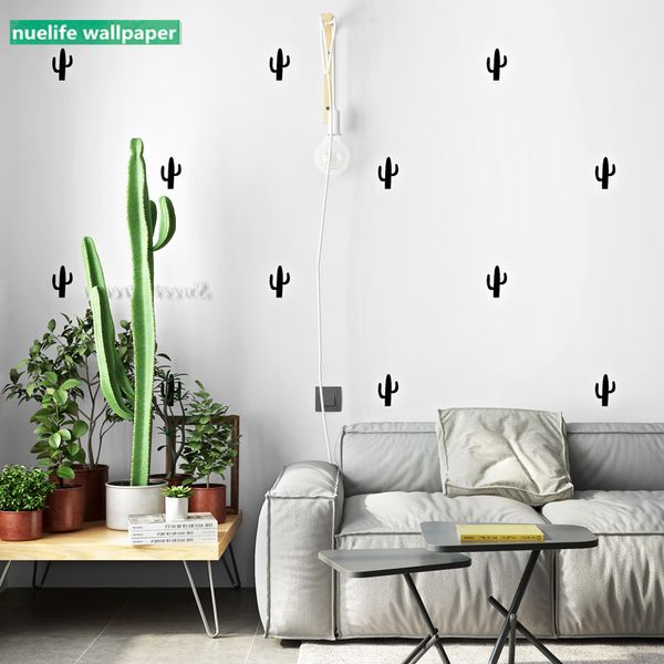 

black geometric cactus pattern wallpaper living room dining room bedroom children's tv background wall paper