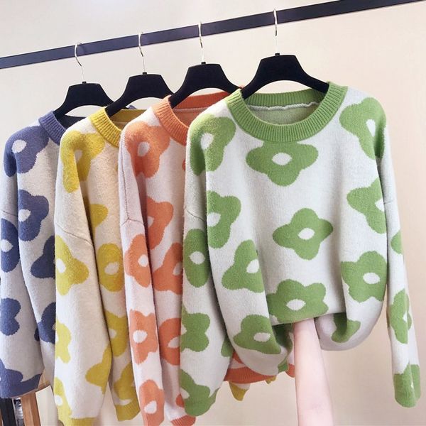 

2019 autumn sweater women printed floral winter knitted sweater and pullover female tricot jersey jumper pull femme top, White;black