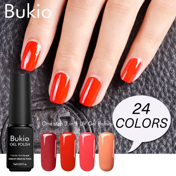 

bukio 3 in 1 gel design varnish for hybrid gel manicure semi permanent enamel primer nail polish base one step need lamp, Red;pink