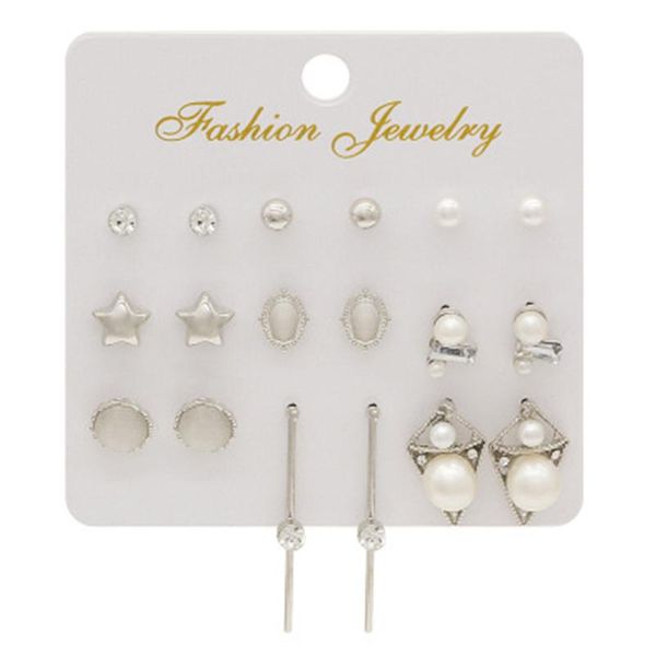 

9 pair/set fashion punk cat eye mixing crystal zircon stud earrings shiny earrings jewelry for girls, Golden;silver