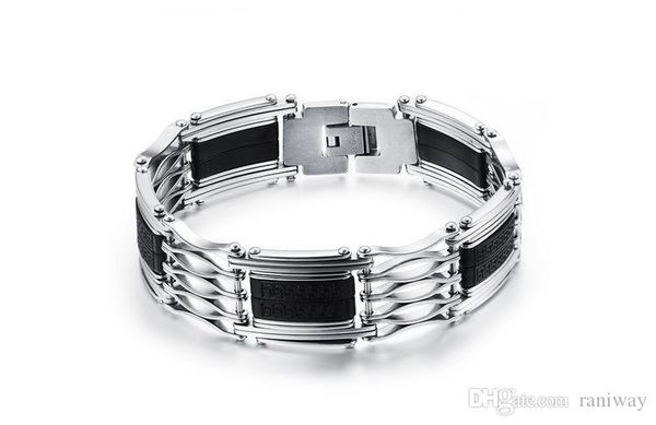 

мода 18 мм ширина широкий подлинный силикон нержавеющая сталь мужские манжеты браслеты браслет серебро черный мода мужские ювелирные изделия, Golden;silver