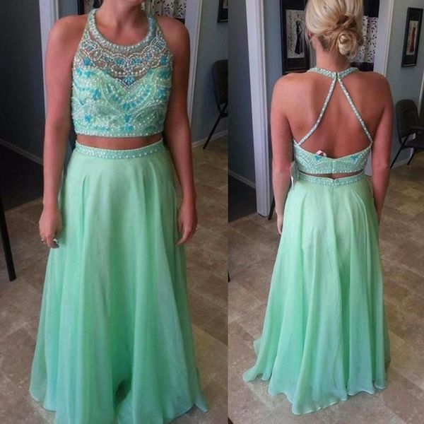 

halter 2019 beaded two piece prom dresses custom formal long ladies special occasion party gowns evening dress custom formal, Black