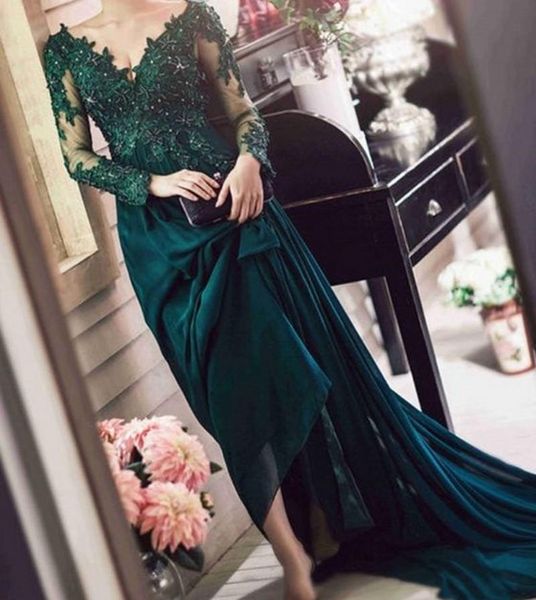

arabic long sleeve green evening dresses formal mother of the bride dress a line prom vestidos de fiesta robe de soiree 2020, Black;red