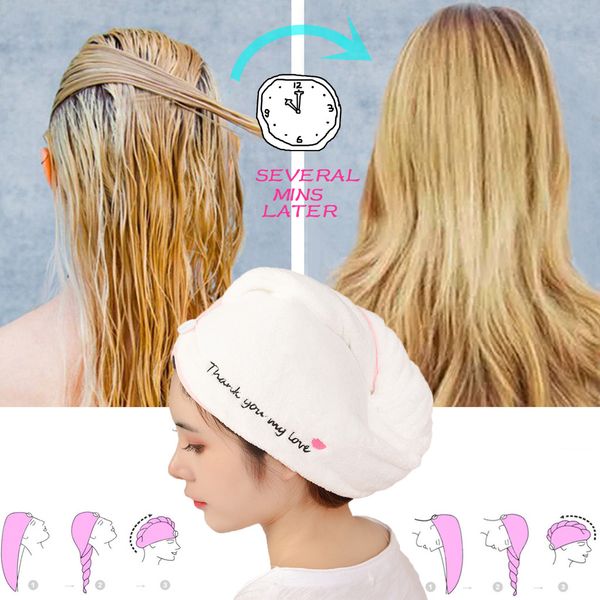 

rapided drying hair towel quick dry hair hat wrapped towel bathing cap coral fleece towels fh5