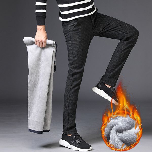 

winter male fleece leisure pants fashion skinny pants men slim fit comfortable trousers high-quality cotton baggy trousers 2018, Black