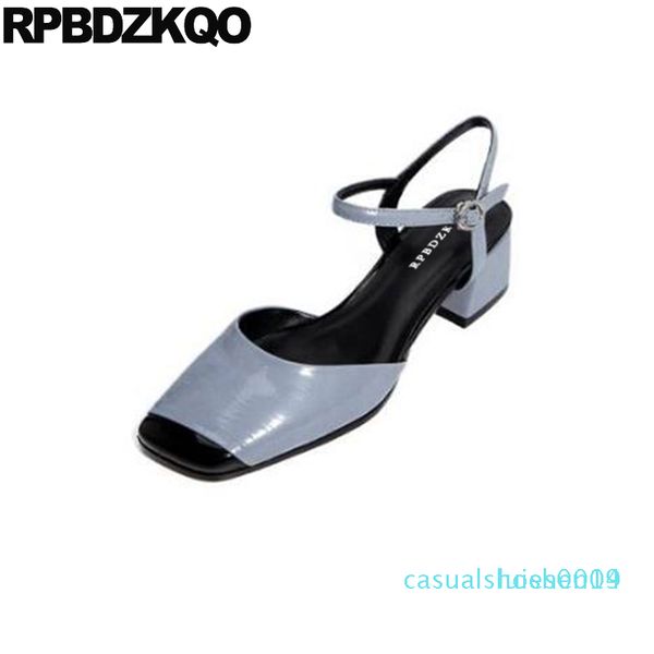 

pumps block 2019 sandals ladies luxury shoes women designer chunky low heel casual spring thick patent leather slingback summer c09 l14, Black