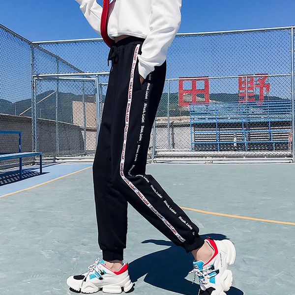 

korean style harem pants casual hip hop spring autumn joggers women trousers letter print black pant cool lady capris streetwear, Black;white