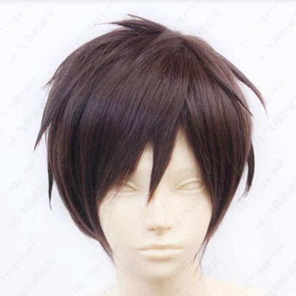 

attack on titan eren jaeger short dark brown cosplay wig, Black