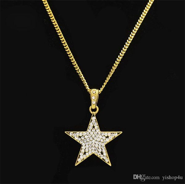 

hip hop necklace gold silver plated star full cz bling pendant necklace 3mm 24inch rope cuba chain fashion jewelry for men and women
