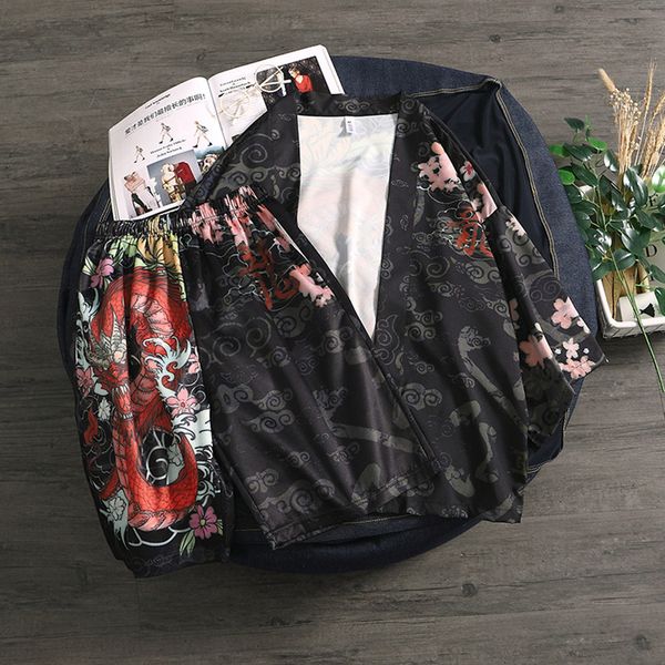 

2019 new style sales casual printed short sleeve men fashion lovers individuality print blouse kimono spring clothing, Gray