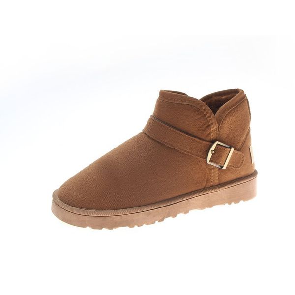 

2019 new flat shoes womans booties frosted shoes woman round head plus cashmere belt buckle women's winter boots size 35-45, Black