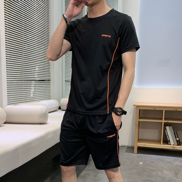 

2020 summer new short-sleeved men's tracksuit casual sports suit clothes men tshirt+shorts print track suits sets male outwear, Gray